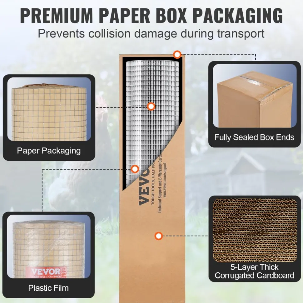 VEVOR Hardware Cloth, 1/2 inch 24in x 25 ft 19 Gauge, Hot Dipped Galvanized Wire Mesh Roll, Chicken Wire Fencing, Wire Mesh for Rabbit Cages, Garden, Small Rodents
