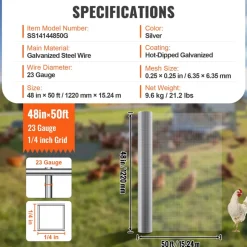 VEVOR Hardware Cloth, 1/4 inch 36in x 50 ft 23 Gauge, Hot Dipped Galvanized Wire Mesh Roll, Chicken Wire Fencing, Wire Mesh for Rabbit Cages, Garden, Small Rodents