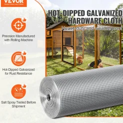 VEVOR Hardware Cloth, 1/4 inch 36in x 50 ft 23 Gauge, Hot Dipped Galvanized Wire Mesh Roll, Chicken Wire Fencing, Wire Mesh for Rabbit Cages, Garden, Small Rodents