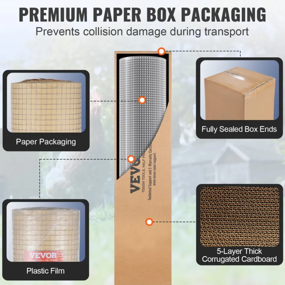 VEVOR Hardware Cloth, 1/2 inch 48in x 100 ft 19 Gauge, Hot Dipped Galvanized Wire Mesh Roll, Chicken Wire Fencing, Wire Mesh for Rabbit Cages, Garden, Small Rodents