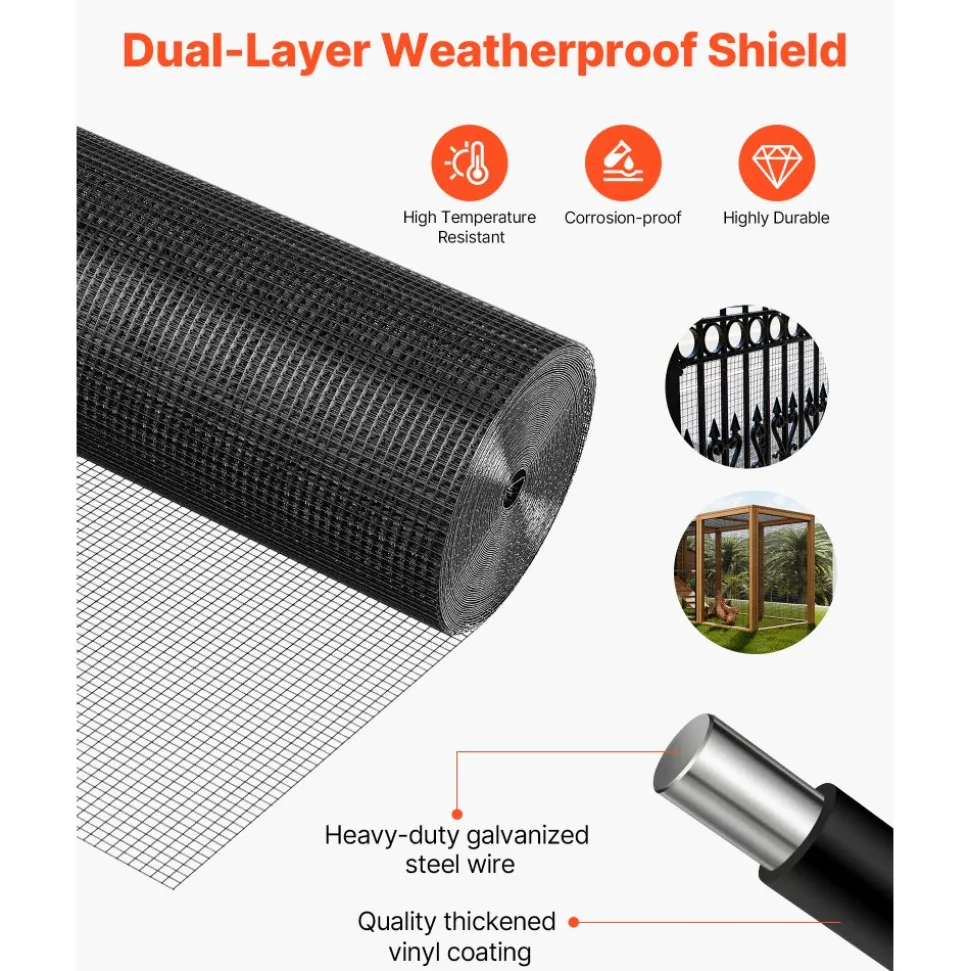 VEVOR Hardware Cloth 24 in x 50 ft, 1/2 in 19 Gauge Galvanized Wire Mesh Roll, Weather-Resistant Vinyl Coated Chicken Wire Fencing, Heavy Duty Welded Garden Plant Fencing for Rabbit Cage Snake Fence