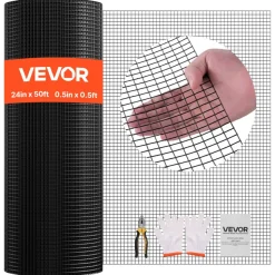 VEVOR Hardware Cloth 24 in x 50 ft, 1/2 in 19 Gauge Galvanized Wire Mesh Roll, Weather-Resistant Vinyl Coated Chicken Wire Fencing, Heavy Duty Welded Garden Plant Fencing for Rabbit Cage Snake Fence