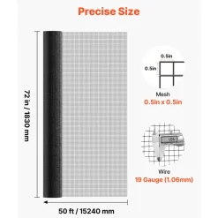 VEVOR Hardware Cloth 72 in x 50 ft, 1/2 in 19 Gauge Galvanized Wire Mesh Roll, Weather-Resistant Vinyl Coated Chicken Wire Fencing, Heavy Duty Welded Garden Plant Fencing for Rabbit Cage Snake Fence