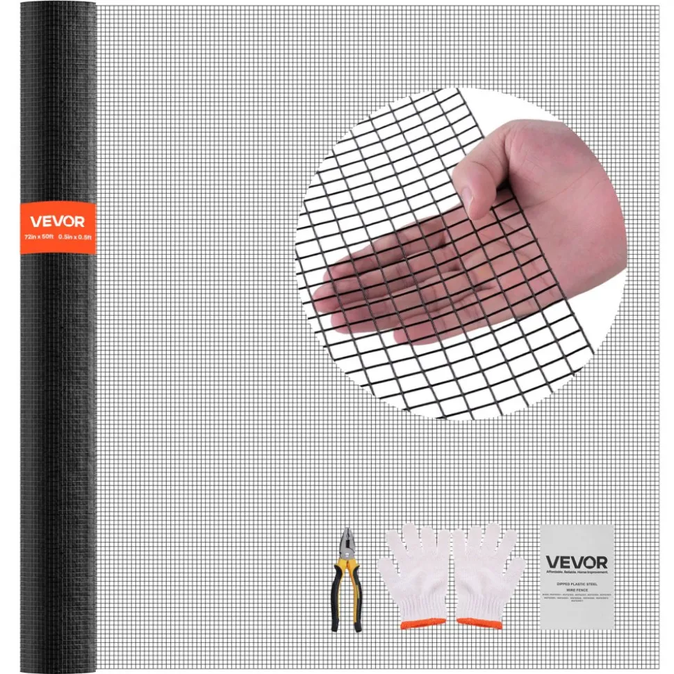 VEVOR Hardware Cloth 72 in x 50 ft, 1/2 in 19 Gauge Galvanized Wire Mesh Roll, Weather-Resistant Vinyl Coated Chicken Wire Fencing, Heavy Duty Welded Garden Plant Fencing for Rabbit Cage Snake Fence