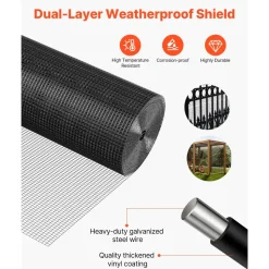VEVOR Hardware Cloth 72 in x 50 ft, 1/2 in 19 Gauge Galvanized Wire Mesh Roll, Weather-Resistant Vinyl Coated Chicken Wire Fencing, Heavy Duty Welded Garden Plant Fencing for Rabbit Cage Snake Fence