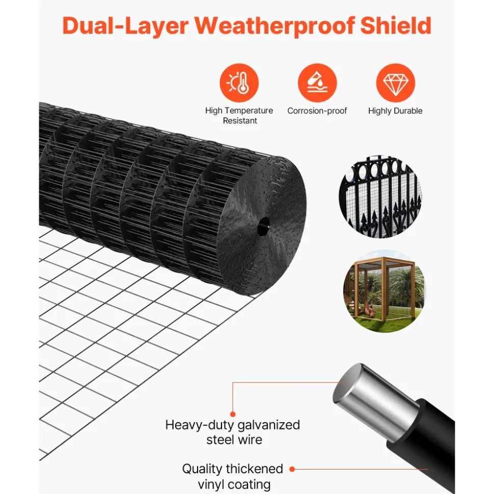 VEVOR Hardware Cloth 24 in x 25 ft, 2 x 3 in Mesh 16 Gauge Galvanized Wire Mesh Roll, Weather-Resistant Vinyl Coated Chicken Wire Fencing, Heavy Duty Welded Garden Plant Fencing for Rabbit Cage Snake