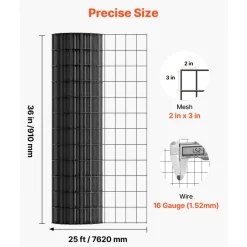 VEVOR Hardware Cloth 36 in x 25 ft, 2 x 3 in Mesh 16 Gauge Galvanized Wire Mesh Roll, Weather-Resistant Vinyl Coated Chicken Wire Fencing, Heavy Duty Welded Garden Plant Fencing for Rabbit Cage Snake