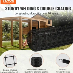 VEVOR Hardware Cloth, 24'' x 50' Galvanized Wire Mesh Roll, 16 Gauge Chicken Wire Fence Roll, Vinyl Coating Metal Wire Mesh for Chicken Coop Barrier, Rabbit Snake Fences, Poultry Enclosures