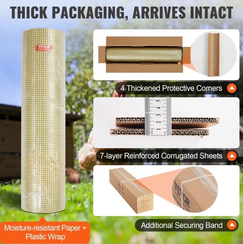 VEVOR Hardware Cloth, 48'' x 100' Galvanized Wire Mesh Roll, 19 Gauge Chicken Wire Fence Roll, Vinyl Coating Metal Wire Mesh for Chicken Coop Barrier, Rabbit Snake Fences, Poultry Enclosures