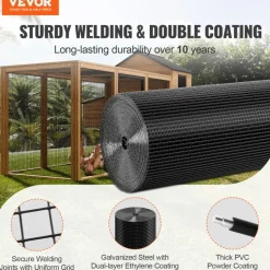 VEVOR Hardware Cloth, 36'' x 100' Galvanized Wire Mesh Roll, 19 Gauge Chicken Wire Fence Roll, Vinyl Coating Metal Wire Mesh for Chicken Coop Barrier, Rabbit Snake Fences, Poultry Enclosures