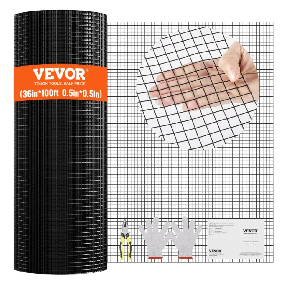 VEVOR Hardware Cloth, 36'' x 100' Galvanized Wire Mesh Roll, 19 Gauge Chicken Wire Fence Roll, Vinyl Coating Metal Wire Mesh for Chicken Coop Barrier, Rabbit Snake Fences, Poultry Enclosures