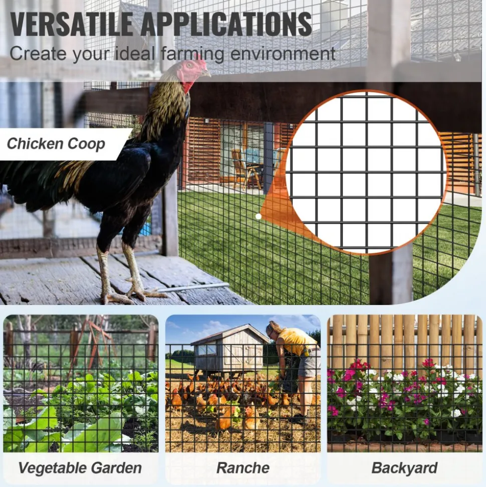 VEVOR Hardware Cloth, 48'' x 50' Galvanized Wire Mesh Roll, 19 Gauge Chicken Wire Fence Roll, Vinyl Coating Metal Wire Mesh for Chicken Coop Barrier, Rabbit Snake Fences, Poultry Enclosures
