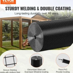 VEVOR Hardware Cloth, 48'' x 50' Galvanized Wire Mesh Roll, 19 Gauge Chicken Wire Fence Roll, Vinyl Coating Metal Wire Mesh for Chicken Coop Barrier, Rabbit Snake Fences, Poultry Enclosures