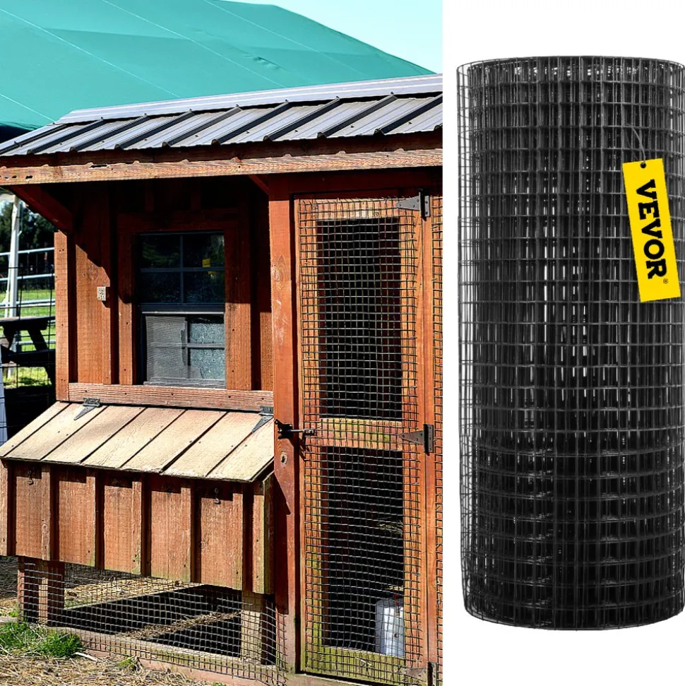VEVOR Hardware Cloth, 24" x50' & 1"x1" Mesh Size, Galvanized Steel Vinyl Coated 16 Gauge Welded Wire with A Cutting Plier & A Pair of Fabric Gloves, for Garden Fencing & Pet Enclosures, Black