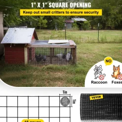 VEVOR Hardware Cloth, 36" x 50' & 1"x1" Mesh Size, Galvanized Steel Vinyl Coated 16 Gauge Chicken Wire Fencing with A Cutting Plier & A Pair of Fabric Gloves, for Garden Fencing & Pet Enclosures,