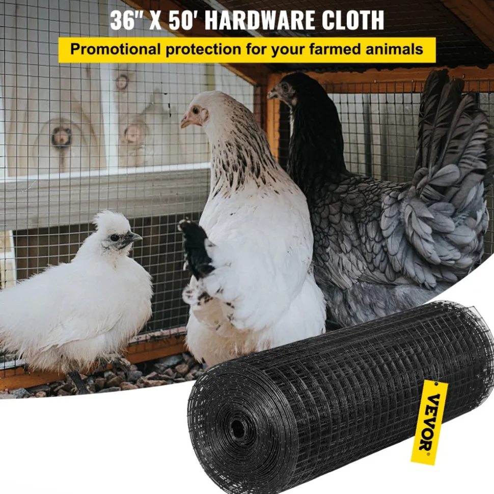 VEVOR Hardware Cloth, 36" x 50' & 1"x1" Mesh Size, Galvanized Steel Vinyl Coated 16 Gauge Chicken Wire Fencing with A Cutting Plier & A Pair of Fabric Gloves, for Garden Fencing & Pet Enclosures,