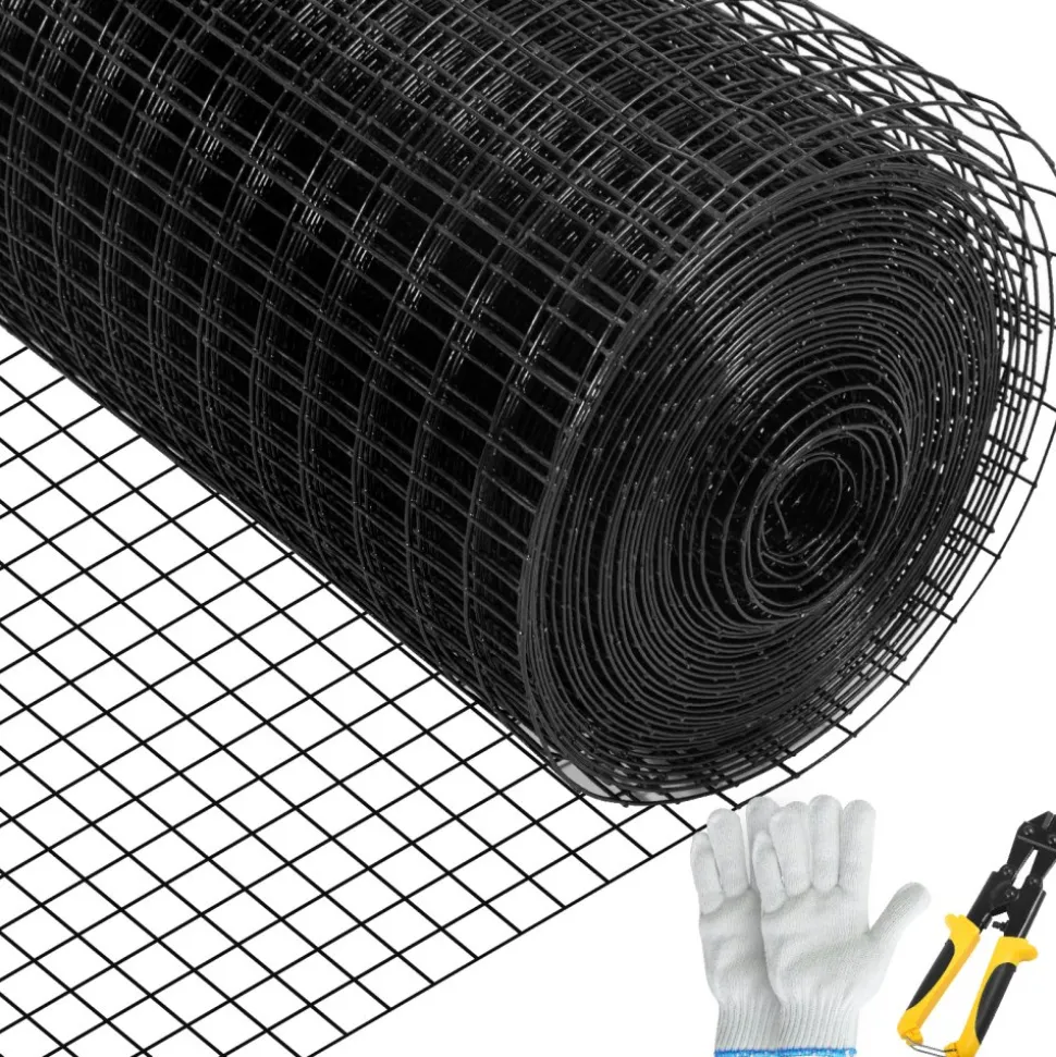 VEVOR Hardware Cloth, 36" x 50' & 1"x1" Mesh Size, Galvanized Steel Vinyl Coated 16 Gauge Chicken Wire Fencing with A Cutting Plier & A Pair of Fabric Gloves, for Garden Fencing & Pet Enclosures,