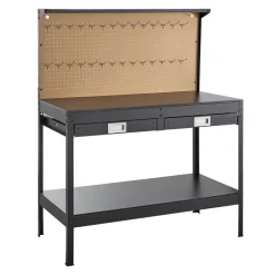 VEVOR Hardwood Workbench, 242.5 lbs Weight Capacity, 47.2-inch Heavy Duty Workbench with Pegboard, 4 AC Outlets & 2 USB Ports, 4.9 ft Cable & 30 Hooks, Garage Work Bench with Drawer for Workshop