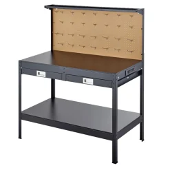 VEVOR Hardwood Workbench, 242.5 lbs Weight Capacity, 47.2-inch Heavy Duty Workbench with Pegboard, 4 AC Outlets & 2 USB Ports, 4.9 ft Cable & 30 Hooks, Garage Work Bench with Drawer for Workshop