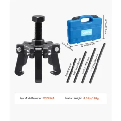 VEVOR Harmonic Balancer Puller Kit, Adjustable 3-Jaw Puller Fits Most Late Model Vehicles, 3-Jaw Pulley Puller Set with 4 Forcing Rods for Removing Harmonic Balancers Without Removing the Radiator