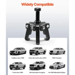 VEVOR Harmonic Balancer Puller Kit, Adjustable 3-Jaw Puller Fits Most Late Model Vehicles, 3-Jaw Pulley Puller Set with 4 Forcing Rods for Removing Harmonic Balancers Without Removing the Radiator