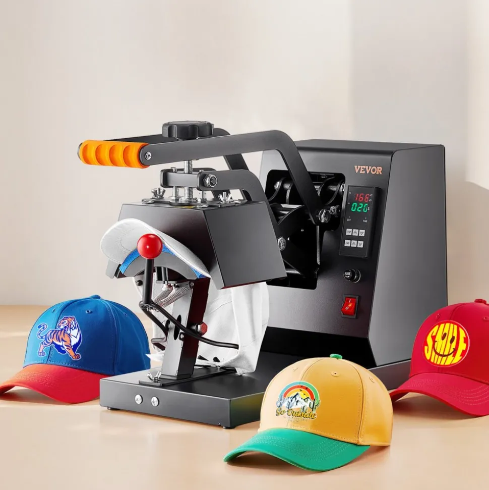 VEVOR Hat Heat Press, 4-in-1 Cap Heat Press Machine, 6 x 3in Clamshell Sublimation Transfer, LCD Digital Timer Temperature Control with 4pcs Curved Heating Elements (6x3/6.7x2.7/6.7x2.7/8.1x3.5)