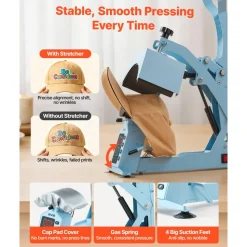 VEVOR Hat Heat Press Machine, with 4 Interchangeable Platens and Caps Stretcher, Precise Temperature & Time Control, Heat Press for Hats and Caps, for HTV Iron On and Sublimation Projects, Light Blue