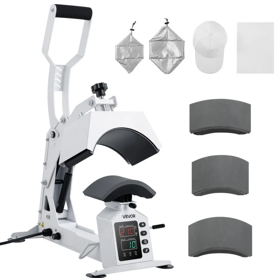 VEVOR Hat Heat Press Machine, with 4 Interchangeable Platens and Caps Stretcher, Precise Temperature & Time Control, Heat Press for Hats and Caps, for HTV Iron On and Sublimation Projects, White