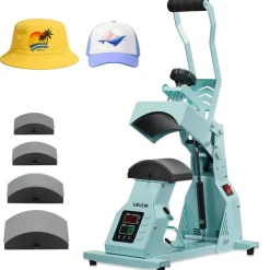 VEVOR Hat Heat Press Machine, with 4pcs Interchangeable Platens, Precise Temperature and Time Control, Hat Press for HTV Iron On and Sublimation Projects, for Caps, Headbands, Cuffs, Face Masks, Green