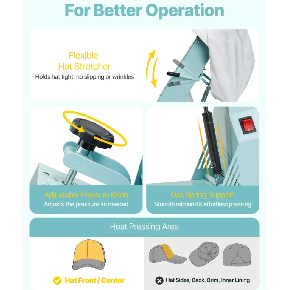VEVOR Hat Heat Press Machine, with 4pcs Interchangeable Platens, Precise Temperature and Time Control, Hat Press for HTV Iron On and Sublimation Projects, for Caps, Headbands, Cuffs, Face Masks, Green