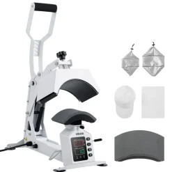 VEVOR Hat Heat Press Machine, with 2 Interchangeable Platens and Caps Stretcher, Precise Temperature & Time Control, Heat Press for Hats and Caps, for HTV Iron On and Sublimation Projects, White