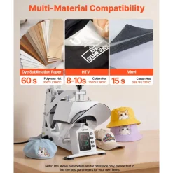VEVOR Hat Heat Press Machine, with 2 Interchangeable Platens and Caps Stretcher, Precise Temperature & Time Control, Heat Press for Hats and Caps, for HTV Iron On and Sublimation Projects, White