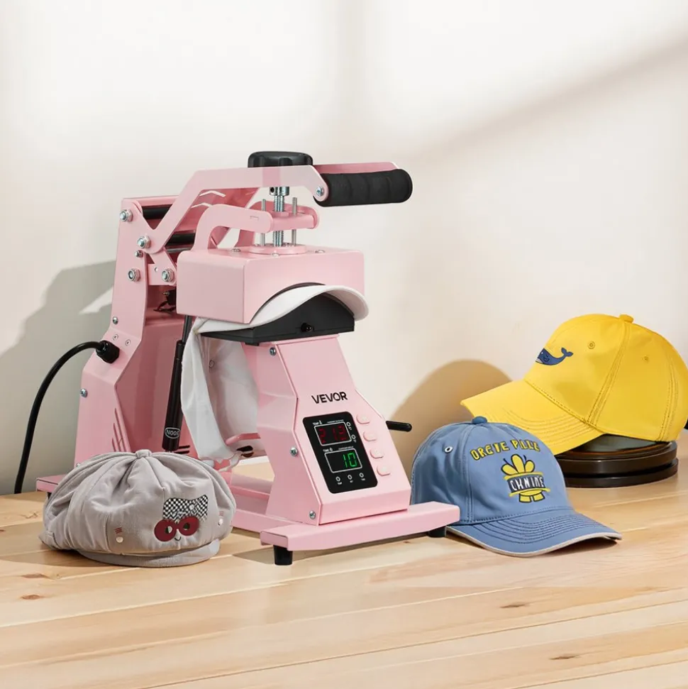 VEVOR Hat Heat Press Machine, with 2pcs Interchangeable Platens, Precise Temperature and Time Control, Hat Press for HTV Iron On and Sublimation Projects, for Caps, Headbands, Cuffs, Face Masks, Pink
