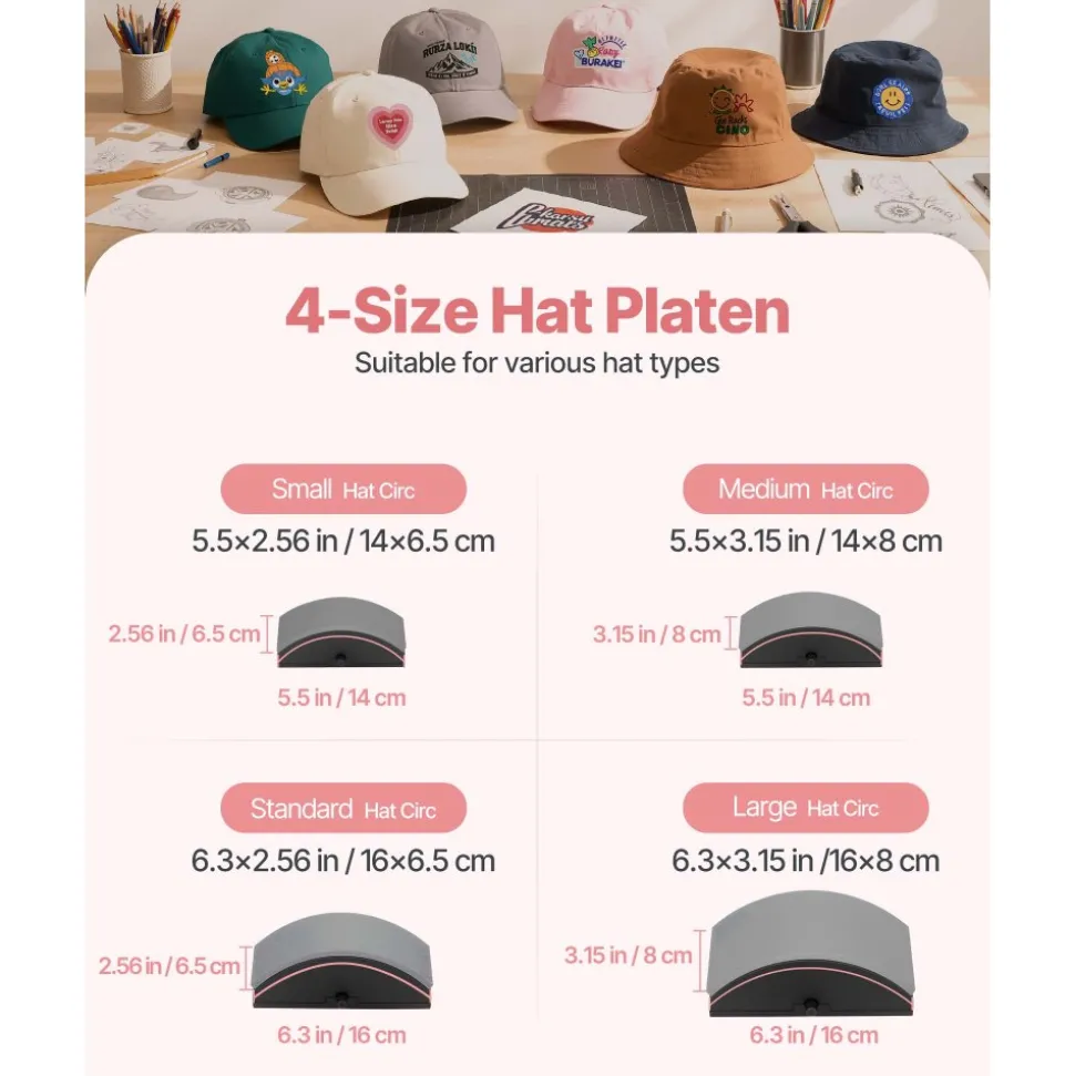 VEVOR Hat Heat Press Machine, with 4pcs Interchangeable Platens, Precise Temperature and Time Control, Hat Press for HTV Iron On and Sublimation Projects, for Caps, Headbands, Cuffs, Face Masks, Pink