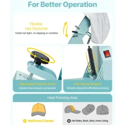 VEVOR Hat Heat Press Machine, with 2pcs Interchangeable Platens, Precise Temperature and Time Control, Hat Press for HTV Iron On and Sublimation Projects, for Caps, Headbands, Cuffs, Face Masks, Green