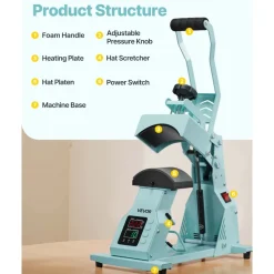 VEVOR Hat Heat Press Machine, with 2pcs Interchangeable Platens, Precise Temperature and Time Control, Hat Press for HTV Iron On and Sublimation Projects, for Caps, Headbands, Cuffs, Face Masks, Green