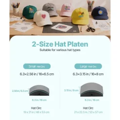 VEVOR Hat Heat Press Machine, with 2pcs Interchangeable Platens, Precise Temperature and Time Control, Hat Press for HTV Iron On and Sublimation Projects, for Caps, Headbands, Cuffs, Face Masks, Green