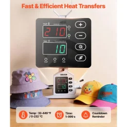 VEVOR Hat Heat Press Machine, 8.5 x 4 in Large Heating Plate, with Caps Stretcher, Precise Temperature & Time Control, Heat Press for Hats and Caps, for HTV Iron On and Sublimation Projects, White