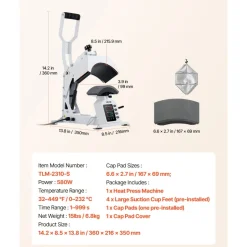 VEVOR Hat Heat Press Machine, 8.5 x 4 in Large Heating Plate, with Caps Stretcher, Precise Temperature & Time Control, Heat Press for Hats and Caps, for HTV Iron On and Sublimation Projects, White