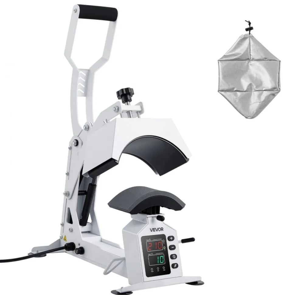 VEVOR Hat Heat Press Machine, 8.5 x 4 in Large Heating Plate, with Caps Stretcher, Precise Temperature & Time Control, Heat Press for Hats and Caps, for HTV Iron On and Sublimation Projects, White