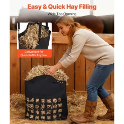 VEVOR Hay Bag for Horses, 21.65 x 7.28 x 25.2 in, 1.81 x 1.81 in Holes, Premium Nylon Construction with PVC Waterproof Coating, Adjustable Hanging Straps and Metal Hooks, Slow Feed Hay Bag for Horses