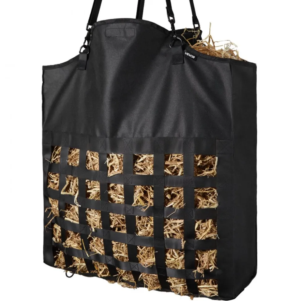 VEVOR Hay Bag for Horses, 21.65 x 7.28 x 25.2 in, 1.81 x 1.81 in Holes, Premium Nylon Construction with PVC Waterproof Coating, Adjustable Hanging Straps and Metal Hooks, Slow Feed Hay Bag for Horses