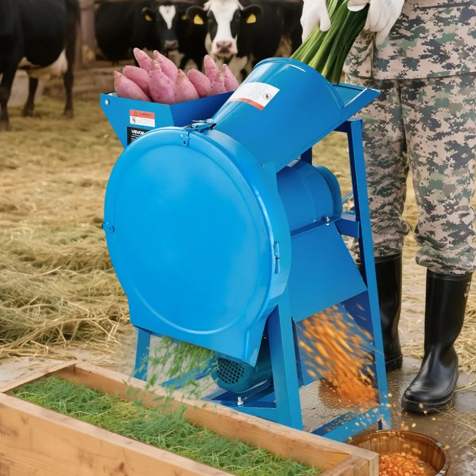 VEVOR Hay Chopper, 2200W Corn Straw Chopper with Double Feed Ports, 1719lbs/h Capacity Forage Corn Stalks Cutting Machine, 220V Multifunctional Grass Feed Pulverizer for Livestock, Farm, Ranch
