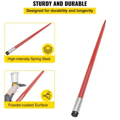VEVOR Hay Spear 49" Bale Spear 4500 lbs Capacity, Bale Spike Quick Attach Square Hay Bale Spears 1 3/4" wide, Red Coated Bale Forks, Bale Hay Spike with Hex Nut & Sleeve for Buckets Tractors Loaders