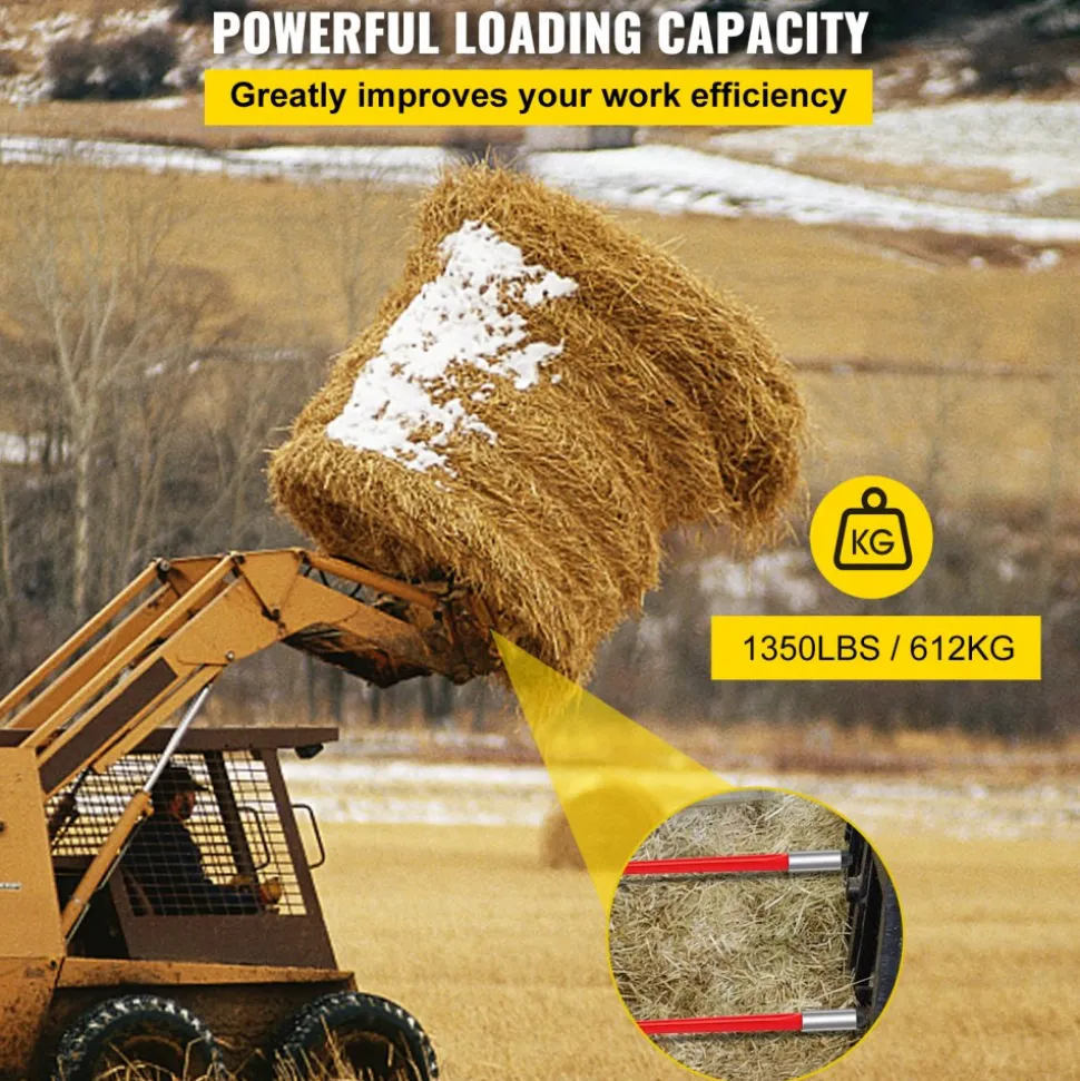VEVOR Hay Spear 32" Bale Spear 1350 lbs Capacity, Bale Spike Quick Attach Square Hay Bale Spears 1.4" Wide, Red Coated Bale Forks, Bale Hay Spike with Hex Nut & Sleeve for Buckets Tractors Loaders