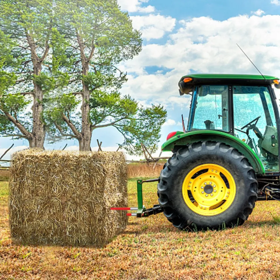 VEVOR Hay Spear 32" Bale Spear 1350 lbs Capacity, Bale Spike Quick Attach Square Hay Bale Spears 1.4" Wide, Red Coated Bale Forks, Bale Hay Spike with Hex Nut & Sleeve for Buckets Tractors Loaders