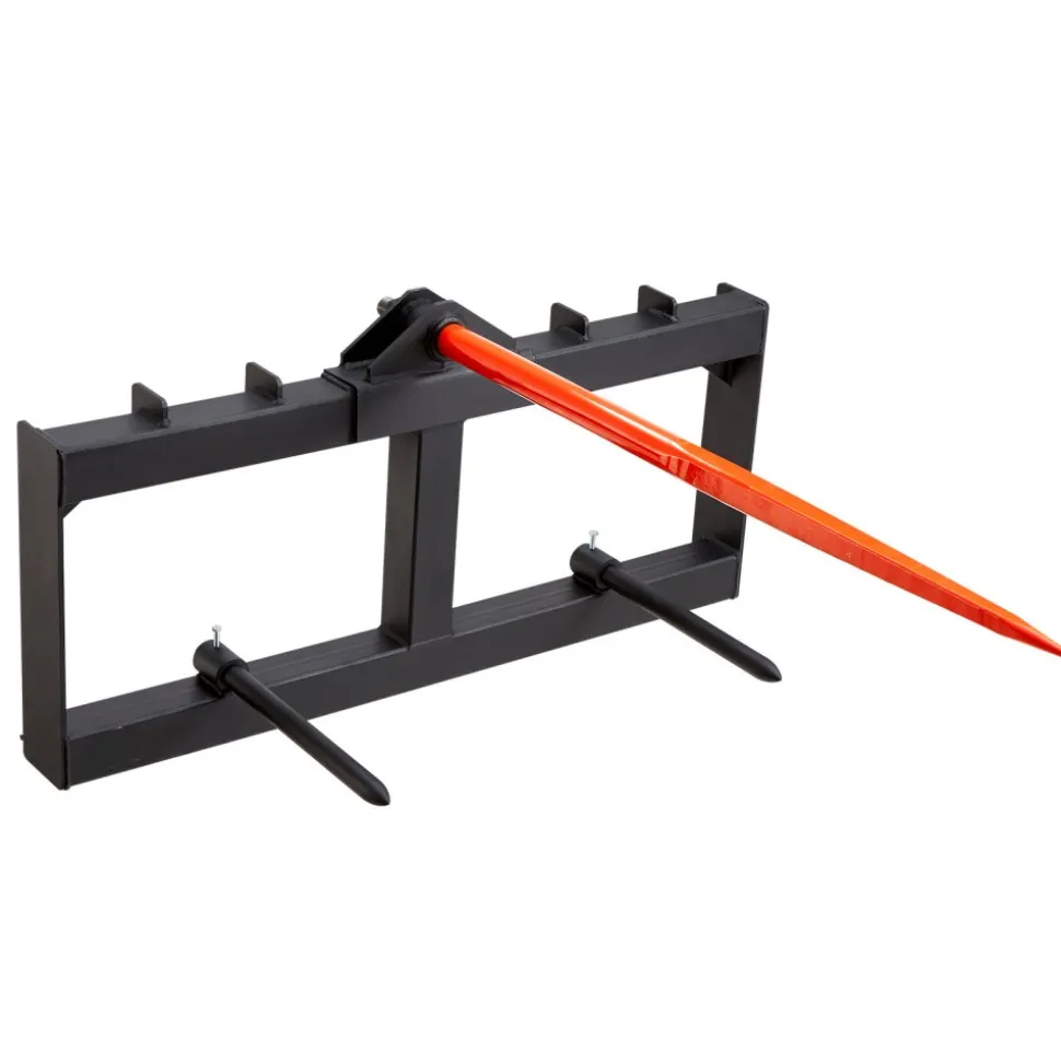 VEVOR 49" Hay Spear, Bale Spears 1600lbs Loading Capacity, Skid Steer Loader Tractor Attachment with 2pcs 17.5" Stabilizer Spears, Quick Attach Spike Forks
