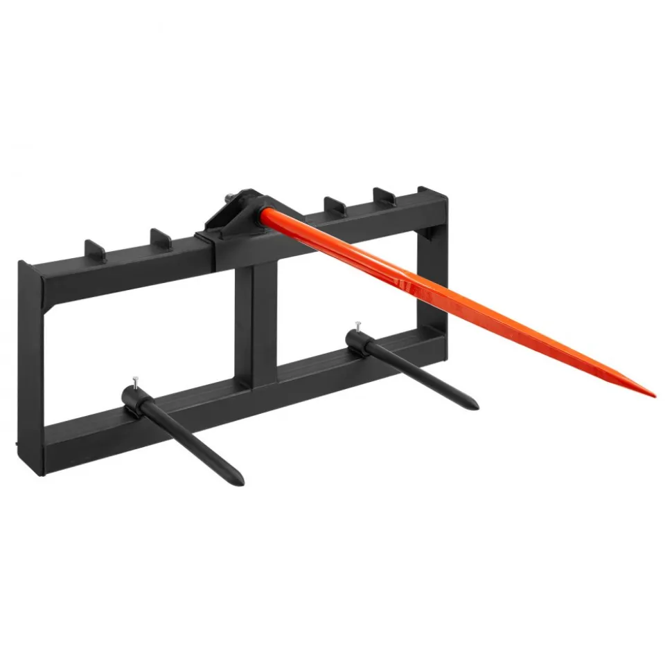 VEVOR 49" Hay Spear, Bale Spears 1600lbs Loading Capacity, Skid Steer Loader Tractor Attachment with 2pcs 17.5" Stabilizer Spears, Quick Attach Spike Forks