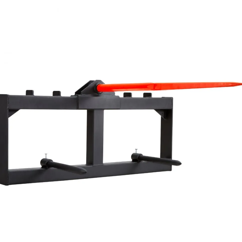 VEVOR 49" Hay Spear, Bale Spears 1600lbs Loading Capacity, Skid Steer Loader Tractor Attachment with 2pcs 17.5" Stabilizer Spears, Quick Attach Spike Forks