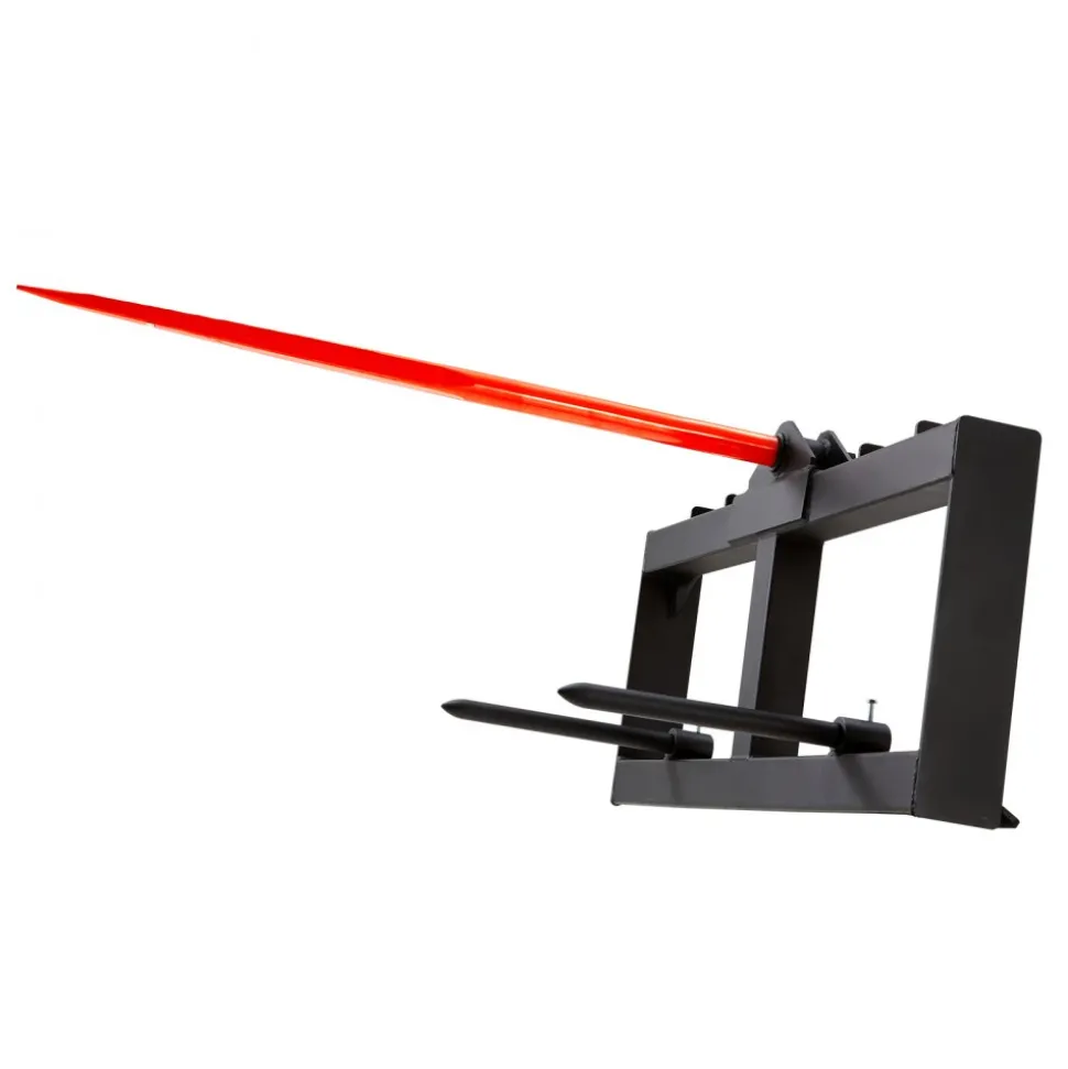 VEVOR 49" Hay Spear, Bale Spears 1600lbs Loading Capacity, Skid Steer Loader Tractor Attachment with 2pcs 17.5" Stabilizer Spears, Quick Attach Spike Forks
